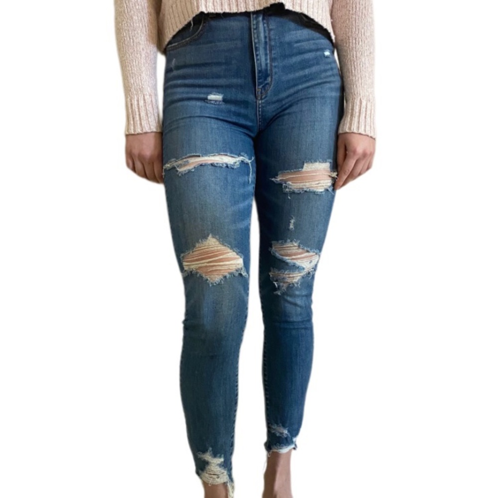 American Eagle Distressed Ripped Super Hi-Rise Skinny Jeggings Jeans Size 10